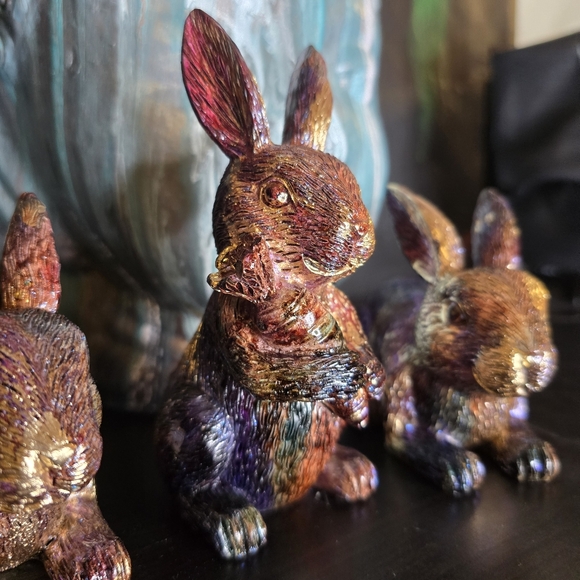 4 HANDCRAFTED Upcycled Bunny Rabbits HANDPAINTED Easter Bunny Home Art Decor - Picture 6 of 17